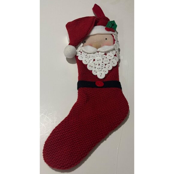 Knitted Santa Claus Christmas Stocking With Button Accents & Hanging Loop - Picture 1 of 4